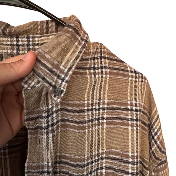 Vintage Faded Glory Flannel Shirt Mens L Brown Plaid High Low Hem Y2K Grunge - Picture 5 of 11